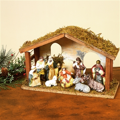 GERSON 11-PC PORCELAIN NATIVITY SET WITH WOOD CRECHE IN PHOTO BOX (OUT ...