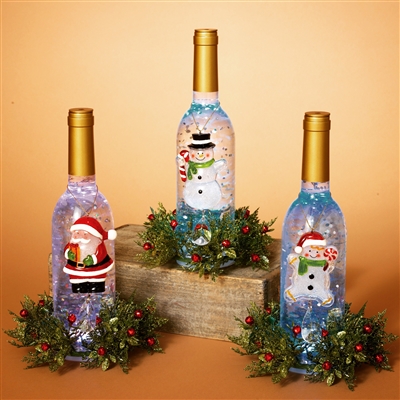 GERSON 11''H B/O LIGHTED ACRYLIC WINE BOTTLE W/SNOWMAN & FLORAL ACCENT ...